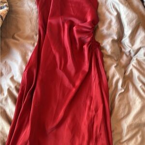 Banana Republic Red Satin Maxi Dress with Ruched Side